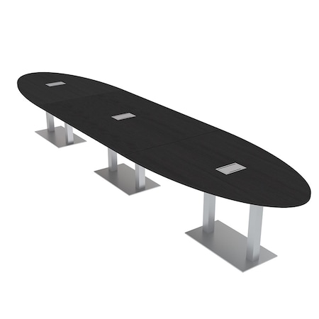 Skutchi Designs Oval Conference Table With Power, 48 in W, 216 in L, Black HAR-OVL-48X216-DOU-U999ST19-ESIL