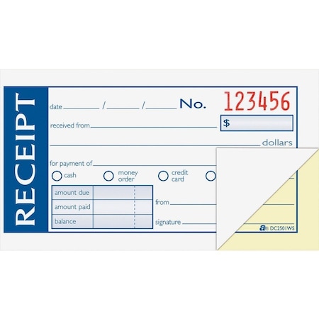 Adams Write in Stick Money or Rent Receipt Book 2-Part 2.75 in x 5.38 50 per BK DC2501WS