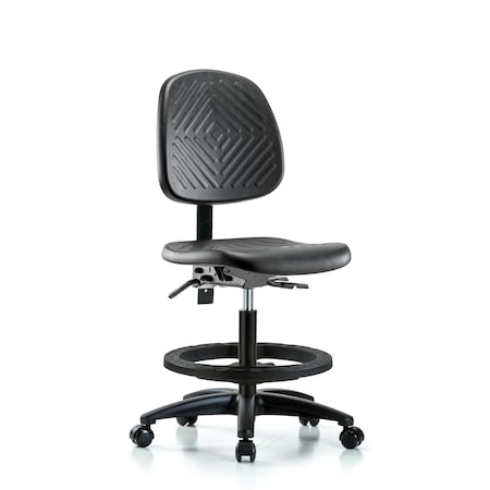 Blue Ridge Ergonomics Bench Chair, Poly, Med, Bk, Tilt, BF Cast, No Arms, 19-1/2" to 27-1/2" Height, Black; Blue BR-PMBCH-MB-RG-T1-A0-BF-RC