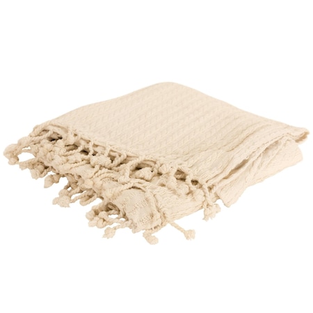 Homeroots Ivory Knitted 100% Cotton Throw Blanket 518783