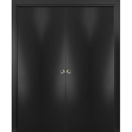 Sartodoors Sliding Closet Double Bi-fold Doors, Planum 0010 Matte Black, Sturdy Tracks Moldings Trims Hardware PLANUM0010DBF-BLK-72 x 84 (4* 18x84)