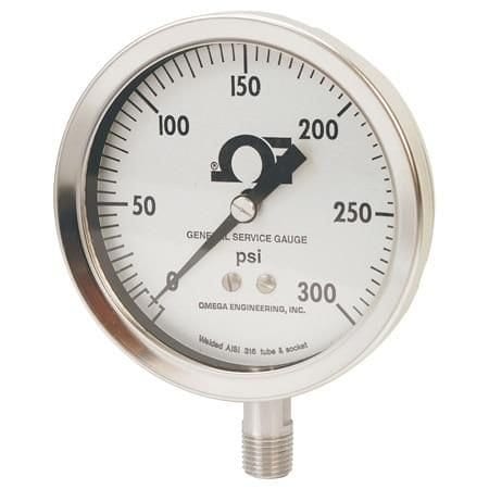 Omega Corrosion Weather and Dust Resistant Pressure Gauges 2.5in. Dial 0 to 100 psi Gauge Bottom mounting PGS-25L-100