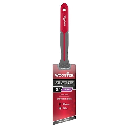 Wooster Silver Tip GRIPTECH MAX Series Paint Brush, 2"W, Soft Angle Brush, 2-5/8"L Bristle, Sash Handle G5221-2