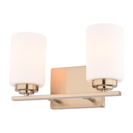 Vaxcel Park Ridge 2-Light Vanity Light, Champagne Gold, Frosted White Glass, 13-In. Wide W0571