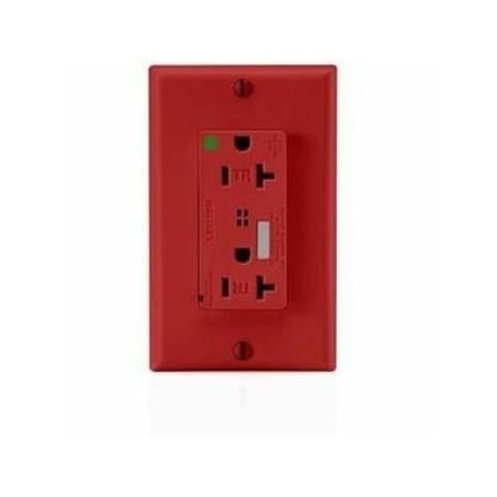 Leviton Straight Blade Receptacle, 5-20R, 20 A, 125V AC, 2 Pole, 3 Wire, Flush Mount, Single, Red T8380-R