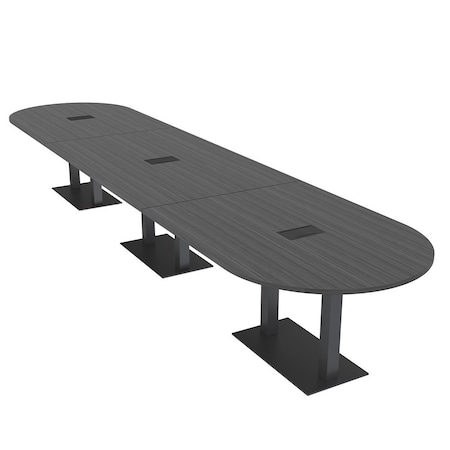 Skutchi Designs Racetrack Conference Table With Power, 48 in W, 192 in L, Grey HAR-RAC-48X192-DOU.BK-WA7949-EBLK