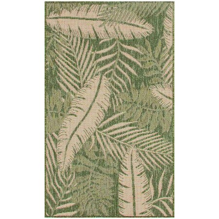 Homeroots 3' X 5' Green And Ivory Palm Leaf Indoor Outdoor Area Rug 554898