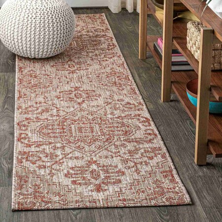 Jonathan Y Estrella Bohemian Medallion Textured Weave Red/Taupe 2 ft. x 8 ft. Indoor/Outdoor Runner Rug SMB105A-28