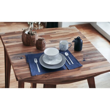 Homeroots Gray and Ivory Sixteen Piece Round Geometric Ceramic Service For Four Dinnerware Set 534534