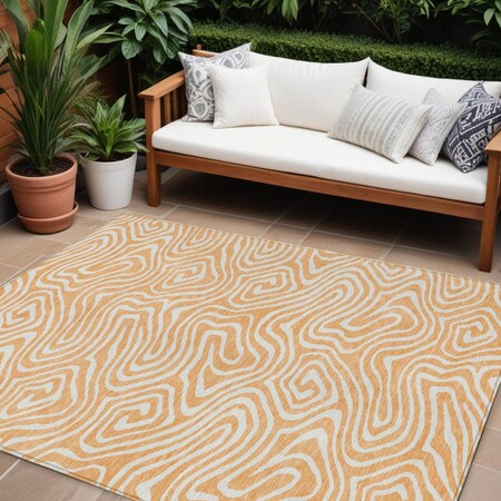 Homeroots 9' X 12' Peach And Ivory Abstract Washable Indoor Outdoor Area Rug 598996
