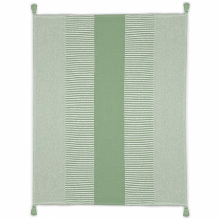 Homeroots 60" X 50" Green Woven Cotton Striped Throw Blanket with Tassels 516598