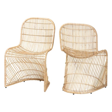 Bali & Pari Rosalba Bohemian Light Honey Rattan 2-Piece S-Curve Dining Chair Set 256-2PC-14168-ZORO