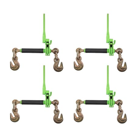 Mytee Products 3/8in-1/2in Hi-Viz Green Quick Ratchet Chain Binder w/Folding Handle 12,000 lbs, 4PK CBRS-FH38x4