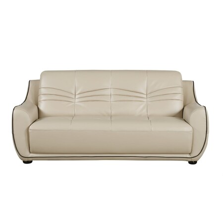 Homeroots 86" Beige Faux Leather Sofa With Black Legs 329507