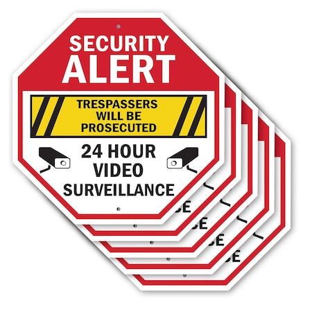 Signmission Security Alert Trespassers Will Be, 10 inch X 10 inch, Aluminum Metal Signs, 5PK OC-A-5Pack-10-5