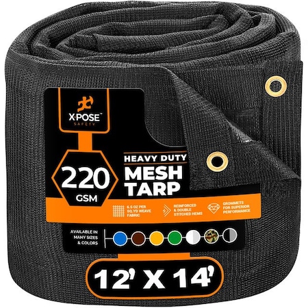 Xpose Safety Heavy Duty Mesh Tarp, 12 ft x 14 ft, 220 GSM, Black, Mesh BMT-1214-X