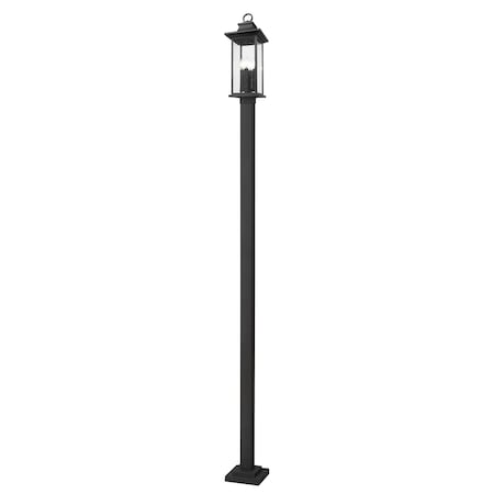 Z-Lite Tiberius 4 Light Outdoor Post Mounted Fixture, Black/Clear Seedy, 9.25 In W x 118.5 In H 5017PHBS-536P-BK