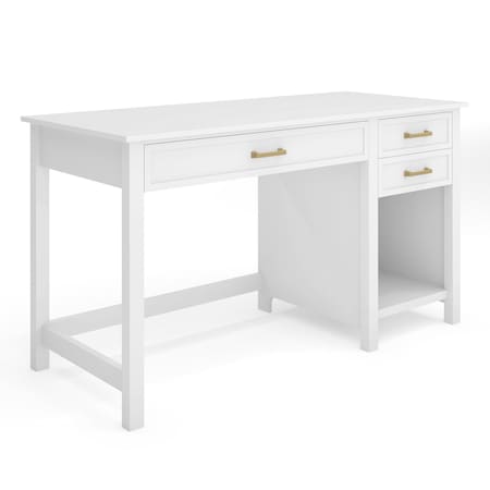 Martha Stewart Hutton Shaker Style Home Office Desk w/2 Side Drawers in White w/Polished Brass Hardware ZG-ZP-11-WH-GLD-MS