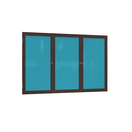 Ghent 3 Door Enclosed Fabric Bulletin Board, Walnut Wood Frame, 4'H x 8'W, Teal PN34896F-97