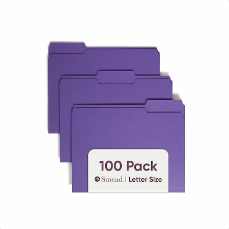 Zoro Select Pressboard Folder, 1/3-Cut Tab, Purple, PK100 13043