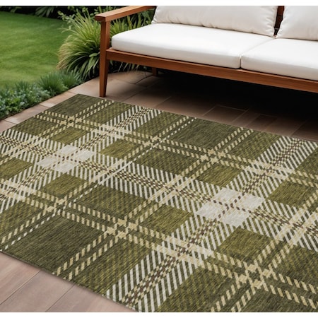 Homeroots 10' X 14' Olive Green Gold And Brown Plaid Washable Indoor Outdoor Area Rug 596356