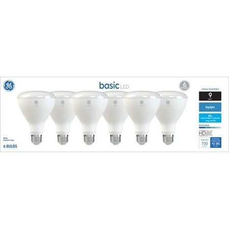 Ge LED Light Bulb, Spot and Flood, BR30 Lamp, 65 W Equivalent, E26 Medium Screw-In, Yes, Frosted, 6PK 46976