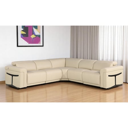 Homeroots Beige Italian Leather Modular L Shaped Five Piece Corner Sectional 534846