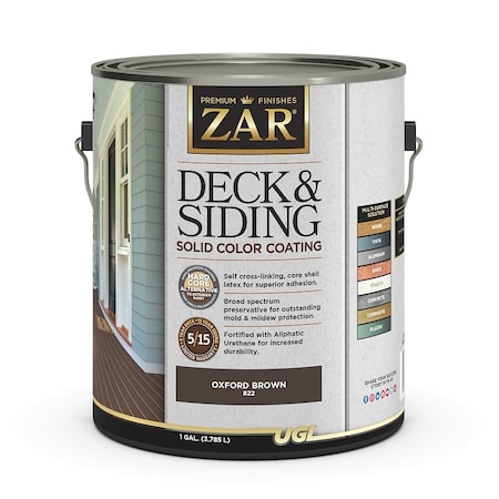 Zar Deck and Siding Solid Color Coating, Oxford Brown, Liquid, 1 gal 82213