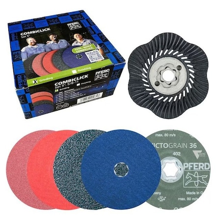 Pferd PFERD COMBICLICK Disc Set, 9 pcs., 4-1/2 in.  Diameter, 5/8 in., 11 Thread 42974