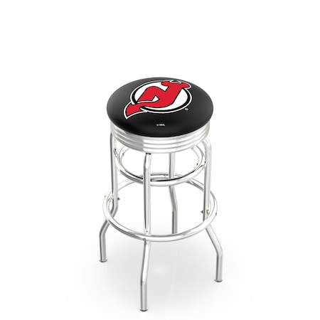 Holland Bar Stool Co 30" Chrome 2-Ring New Jersey Devils Swivel Bar Stool, Accent Ring L7C3C30NJDevl