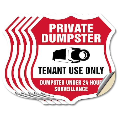 Signmission Private Dumpster Shield Sign Tenant Use, 4 inch X 4 inch, Vinyl Decal, 5PK SHI-D-5PACK-4-438