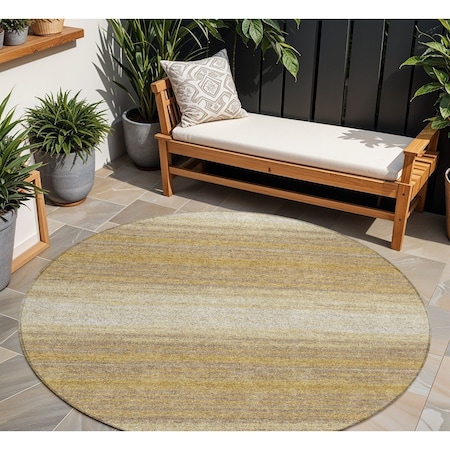 Homeroots 8' Gold And Beige Round Abstract Washable Indoor Outdoor Area Rug 599960