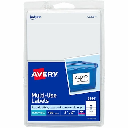 Avery Print or Write Removable Multi-Use Labels, 2 x 4, White, 100/Pack 5444