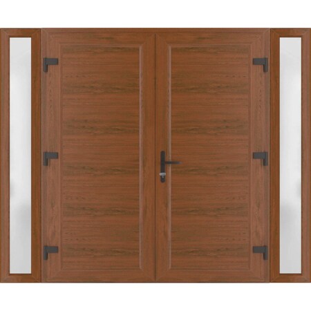 Vdomdoors Front Exterior Prehung Metal-Plastic Double Doors / MANUX 8111 Walnut / 2 Sidelites Exterior WindoW MANUX8111DEXD-WLN-LH-W12+72+12xH80