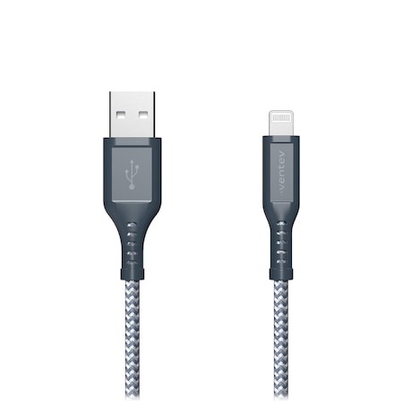 Ventev High Speed Usb A To Apple Lightning Braided Cable With 2x The Copper For Faster Charging 6ft, Gray BC6-GRY262892