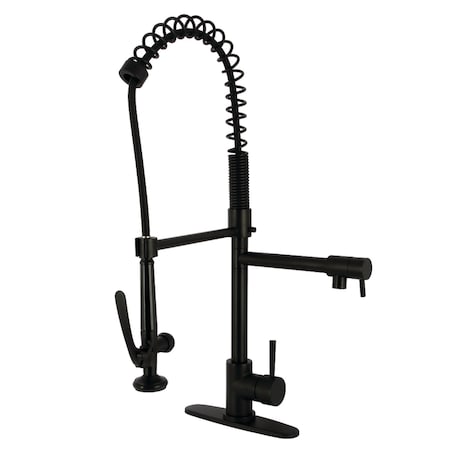 Kingston Brass Single-Handle Deck-Mount Pre-Rinse Kitchen Faucet with Pot Filler, Matte Black LS8500DL