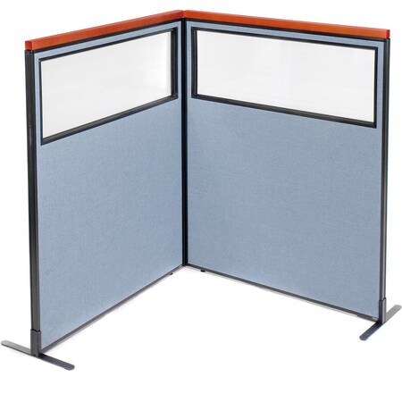 Global Industrial Interion Deluxe Freestanding 2-Panel Corner Divider w/Partial Window 48-1/4"W x 61-1/2"H Blue 695017BL