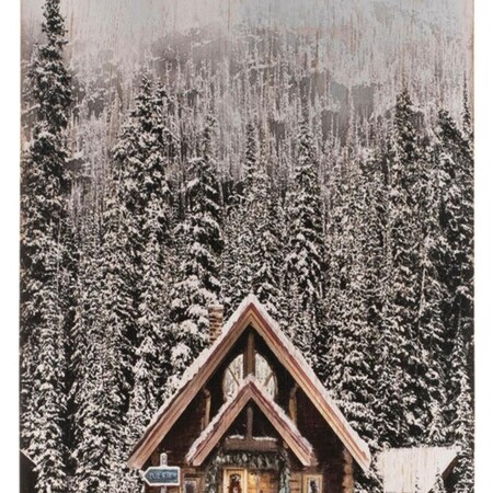 Homeroots 18" X 10" Brown And White Wood Winter Lodge On The Lake Hanging Wall Decor 634753