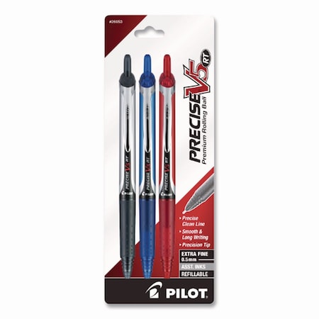Pilot Precise V5RT Rollerball Pen, Retractable, Extra-Fine 0.5 mm, Assorted Ink and Barrel Colors, 3PK 26053