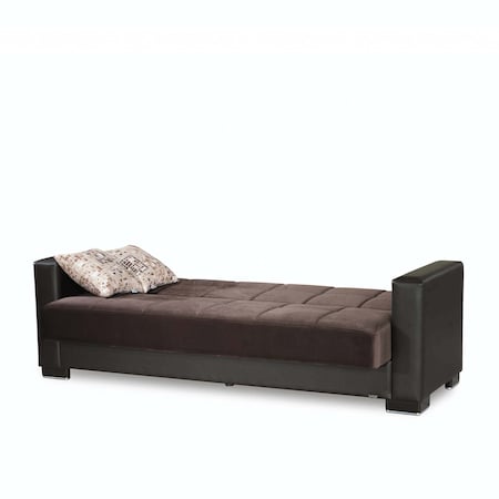Homeroots 87" Brown Chenille And Faux Leather Sleeper Sofa And Toss Pillows 607168