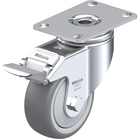 Blickle Swivel Plate Caster, TPR, 3-1/8", Brake, Load Rating: 220 lb. LKPA-TPA 80KF-12-FI