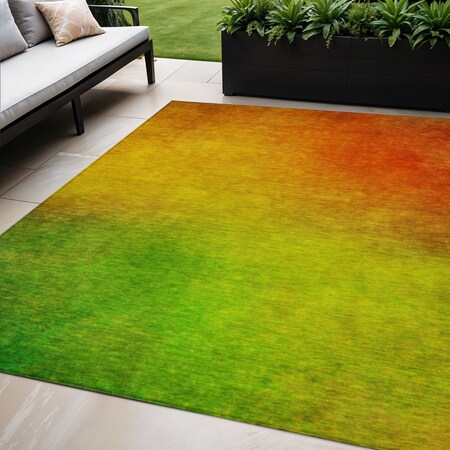 Homeroots 5' X 8' Terra Cotta Gold And Green Ombre Washable Indoor Outdoor Area Rug 577278
