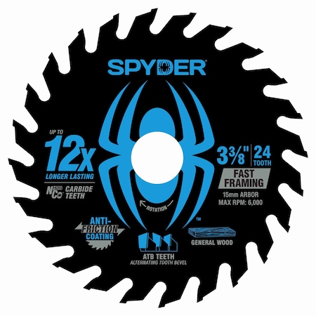 Spyder 3-3/8-Inch 24-Tooth Saw Blade for Fast Framing 13115