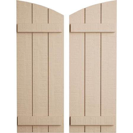 Ekena Millwork Rough Cedar 3 Board Joined Board-n-Batten w/Elliptical Top Faux Wood Shutters, 16 1/2W x 84H, PR SHUBJL16X84RCPR