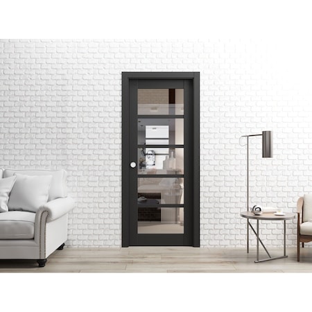 Sartodoors Sliding French Pocket Door Black 30x96 Solid Core Modern Interior QUADRO4522PD-BLK-3096