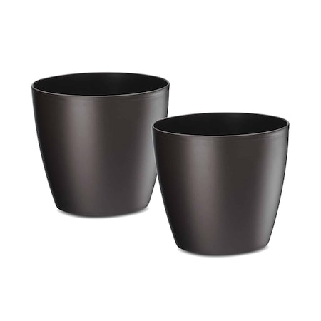 Crescent Garden Eva 18" Round Houseplant Pot - No Drain Hole, Fudge, 2PK AZ011872K2