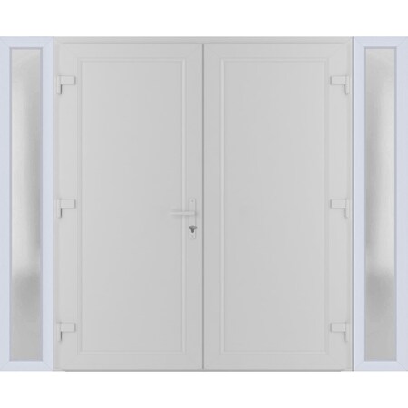 Vdomdoors Front Exterior Prehung Metal-Plastic Double Doors / MANUX 8111 White Silk / 2 Sidelites Exterior Wi MANUX8111DEXD-WS-RH-W16+72+16xH80