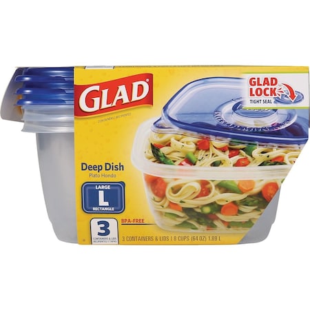 Glad 64 Oz. Clear Rectangle Deep Dish Container, 3PK BBP35096
