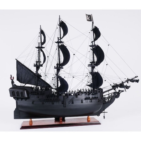 Homeroots 24" Black Solid Wood Hand Painted Model Boat Tabletop Sculpture 401983