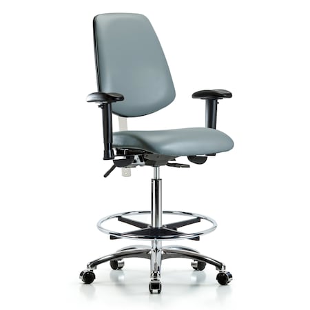 Blue Ridge Ergonomics Vinyl Clean Room Chair, Adjustable Arms BR-NCR-VHBCH-MB-CR-T1-A1-CF-CC-8822